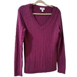 Ann Taylor Loft Cable Knit Sweater Women's Size L Purple Long Sleeve V Neck